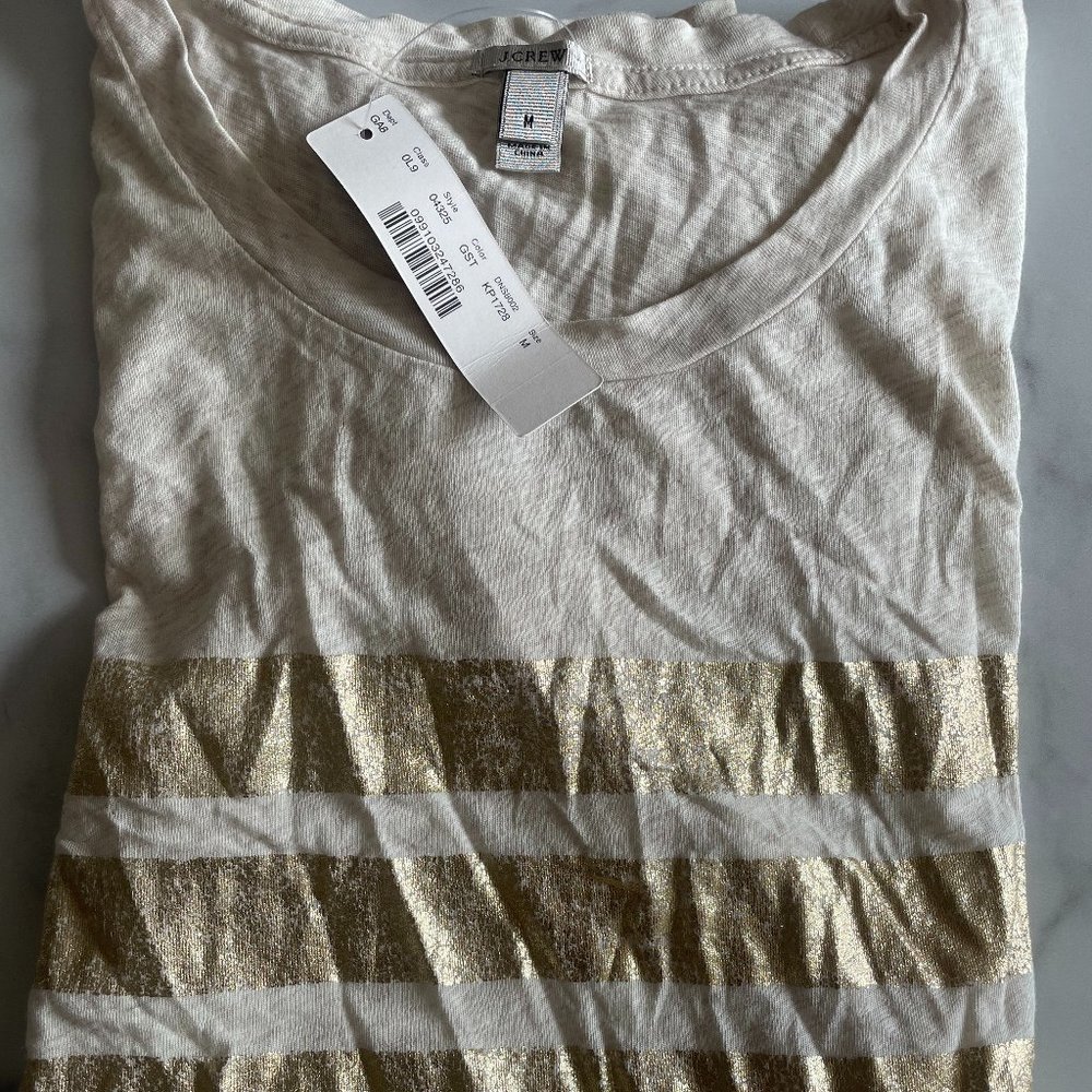 J. Crew Cream and Gold Stripe Tee sz M